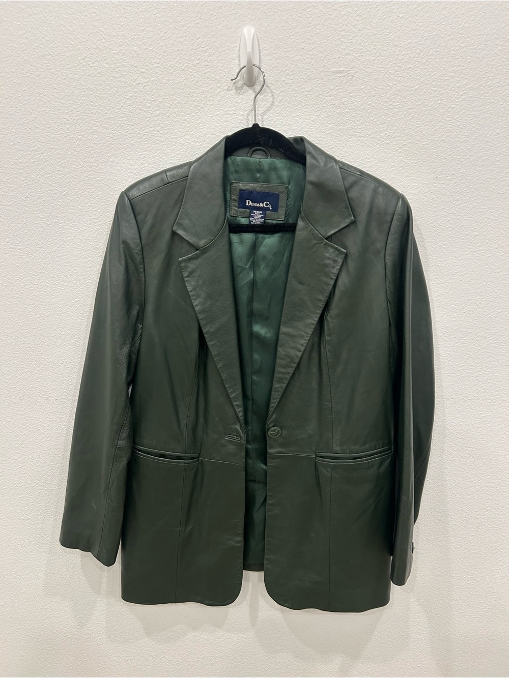 Denim and Co Dark Green Leather Blazer